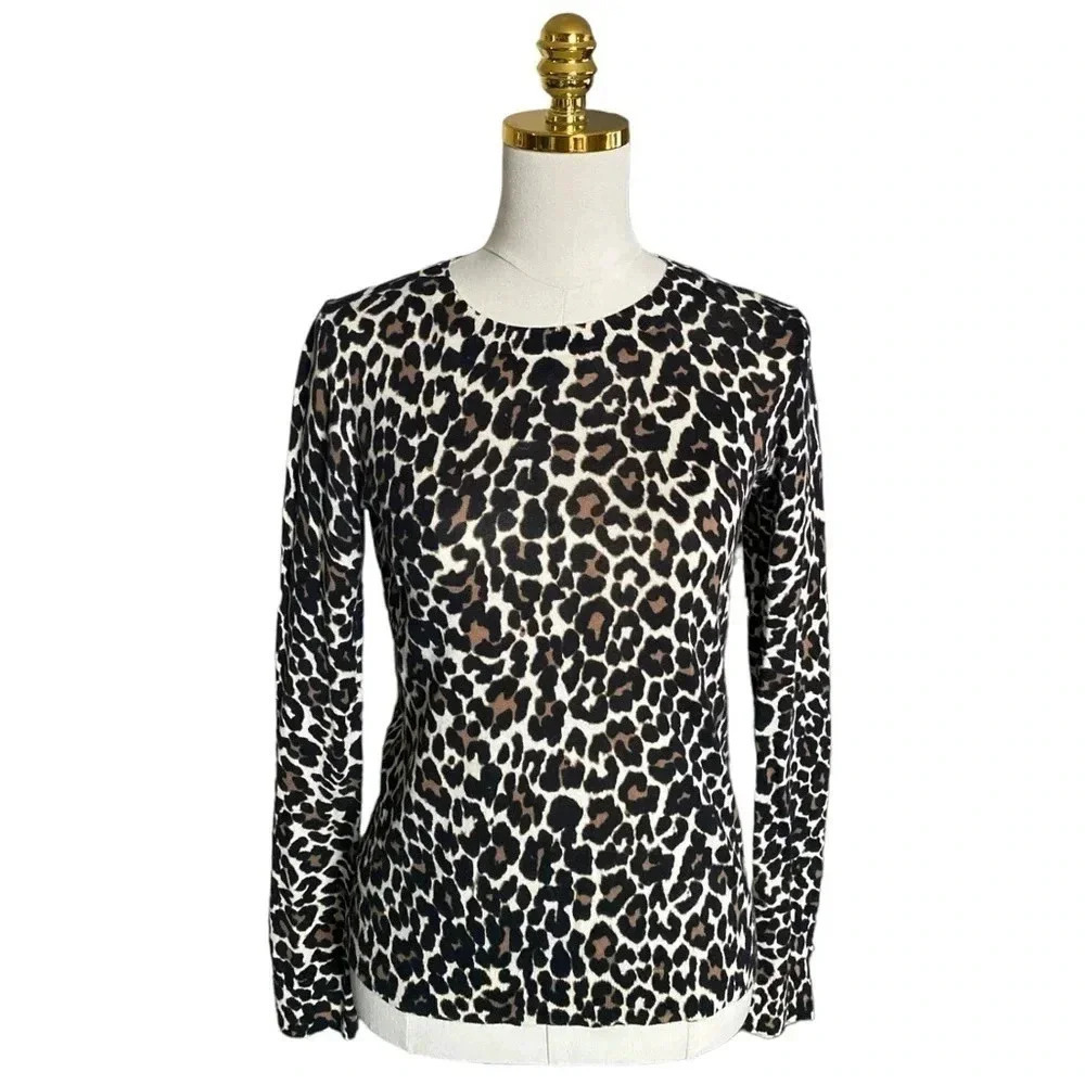 J CREW | Cotton Leopard Print Teddie Lightweight Sweater Size XS - Picture 4 of 14